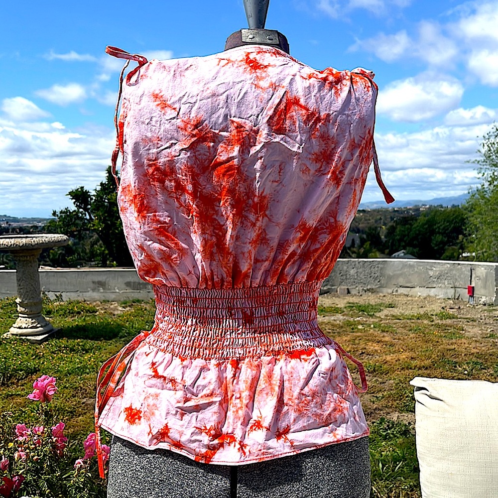 🚫Gifted Friends Hilda top peach & orange tie dye 100% cotton slim seer sucker - Picture 6 of 10
